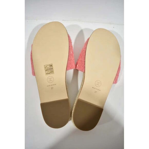 Chanel 20A Pink Tweed Black CC Logo Espadrille Slide Slip On Sandal Mule Flat 37 - Picture 12 of 12